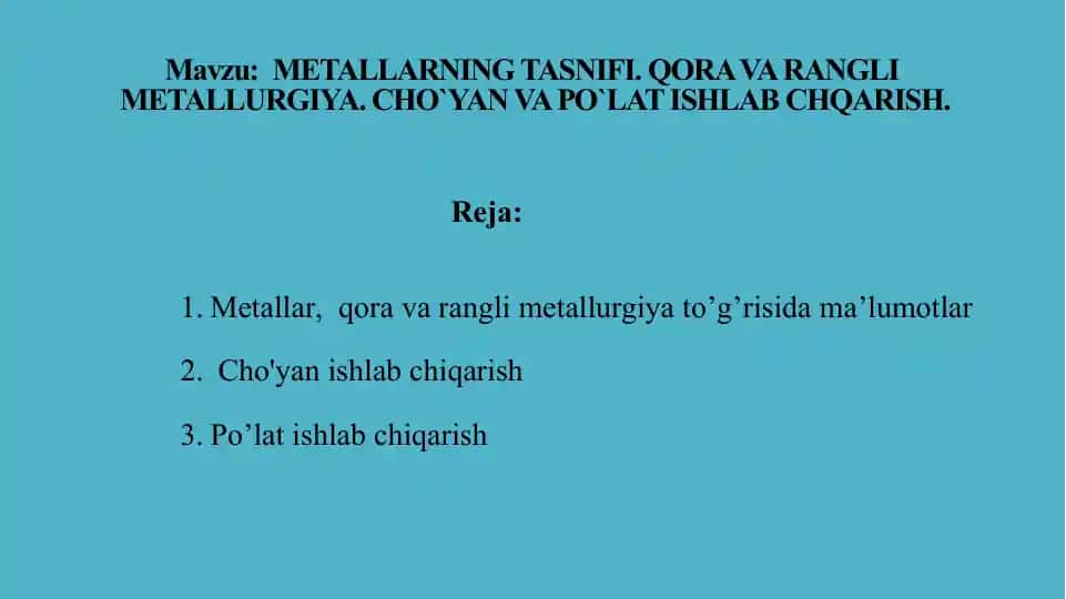 METALLARNING TASNIFI