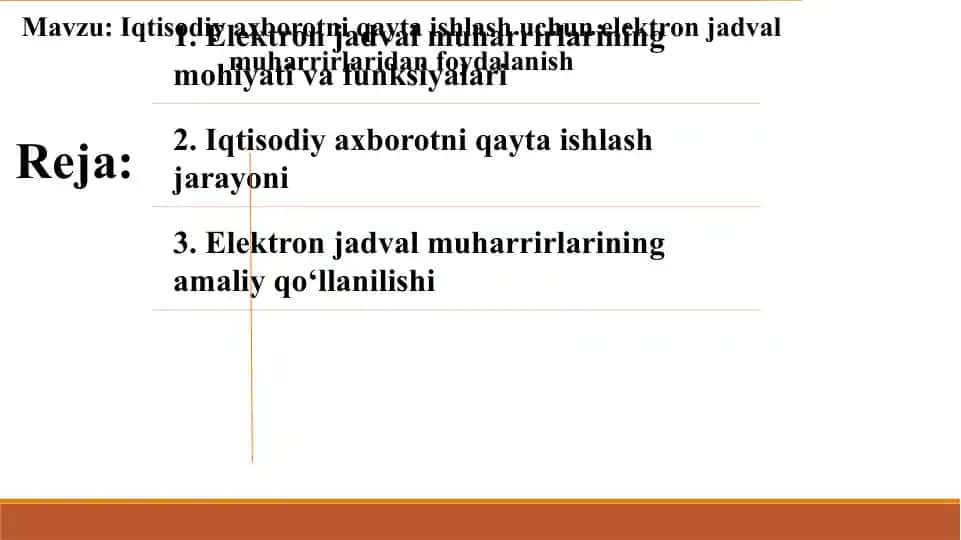 Iqtisodiy axborotni qayta ishlash uchun elektron jadval muharrirlaridan foydalanish