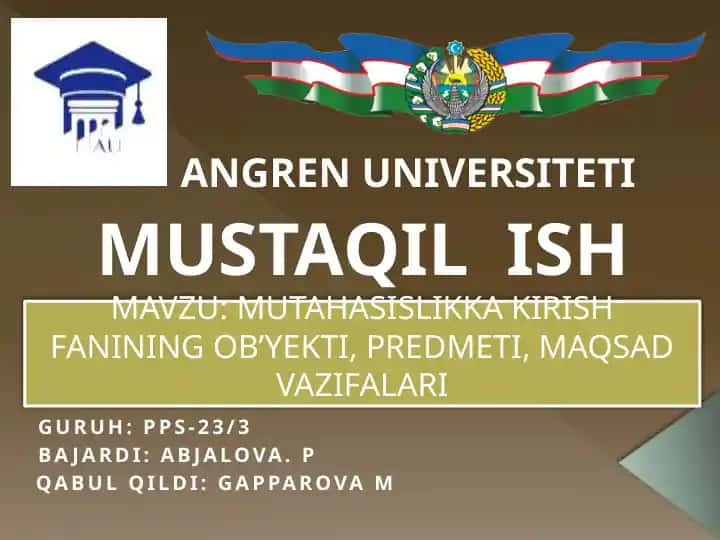 Mutahasislikka kirish fanining ob’yekti, predmeti, maqsad vazifalari