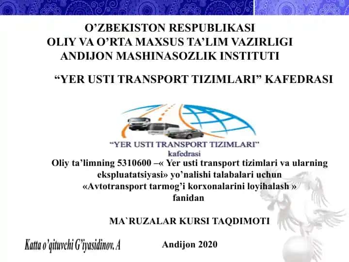 "AVTOMOBILLAR, TRAKTORLAR KONSTRUKSIYASI, ULARNING ELEKTR VA ELEKTRON JIHOZLARI" fanidan amaliy mashg'ulotlar