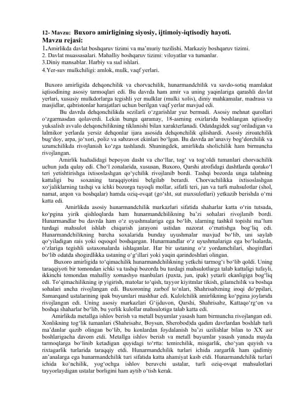 Buxoro amirligining siyosiy, ijtimoiy-iqtisodiy hayoti