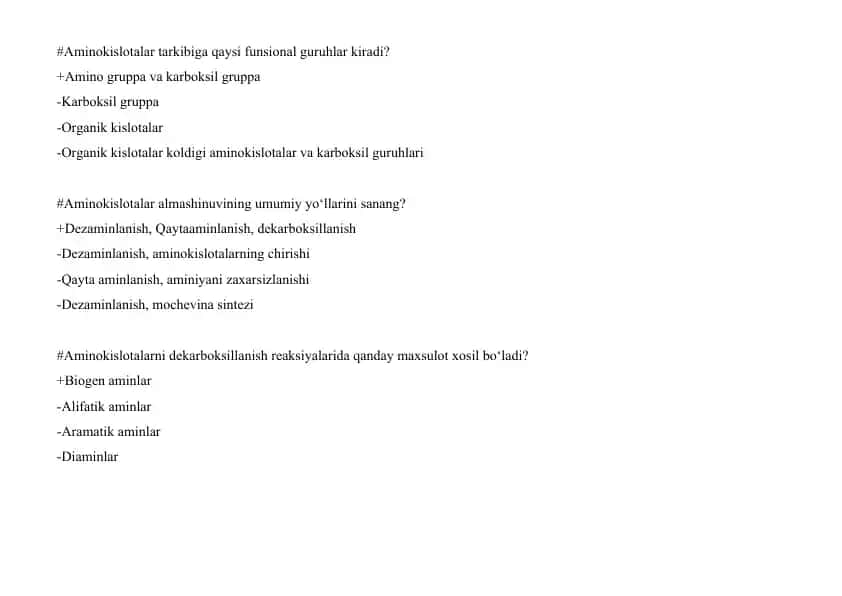 Aminokislotalar tarkibiga qaysi funsional guruhlar kiradi?