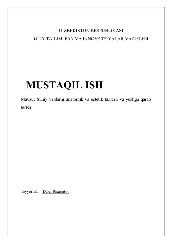 Suniy Tishlar Anatomiyasi va Estetikasi
