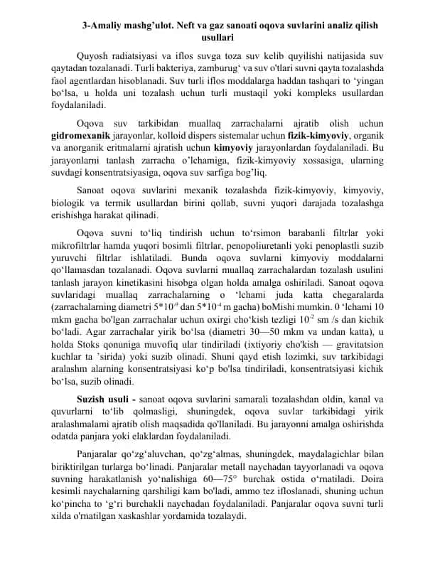 Neft va gaz sanoati oqova suvlarini analiz qilish usullari