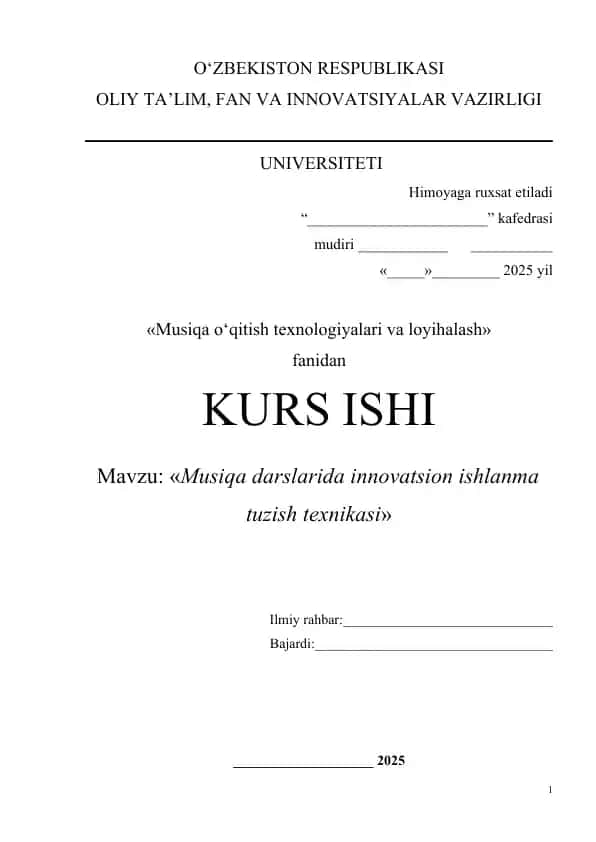 Musiqa darslarida innovatsion ishlanma tuzish texnikasi