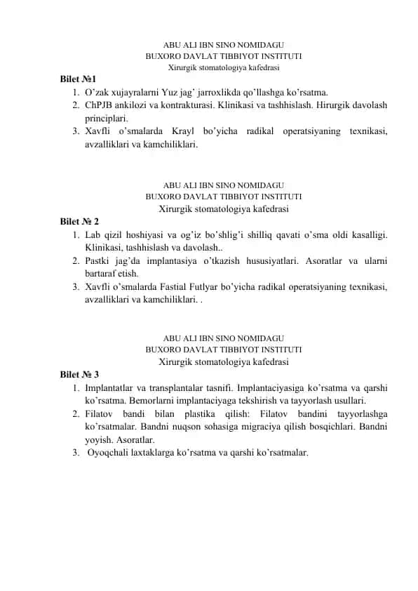 Xirurgik stomatologiya biletlari