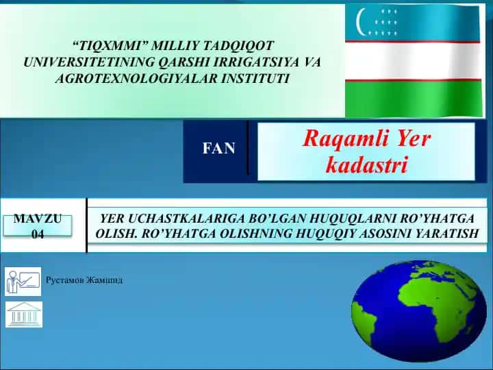 Yer uchastkalariga bo'lgan huquqlarni ro'yhatga olish. Ro'yhatga olishning huquqiy asosini yaratish