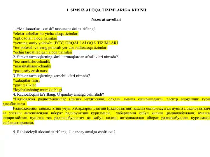 SIMSIZ ALOQA TIZIMLARIGA KIRISH