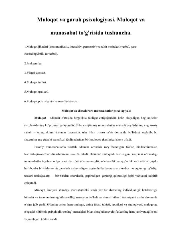 Muloqot va guruh psixologiyasi