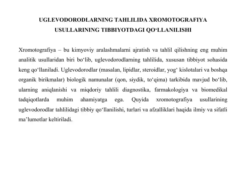 Uglevodlarning Tahqilida Xromatografiya Usullari