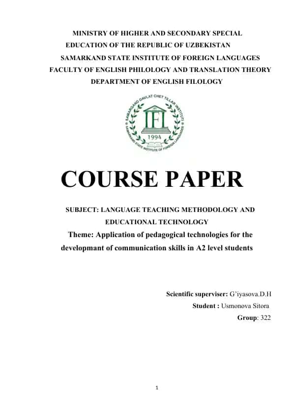 Application of pedagogical technologies for the development of communication skills in A2 level students