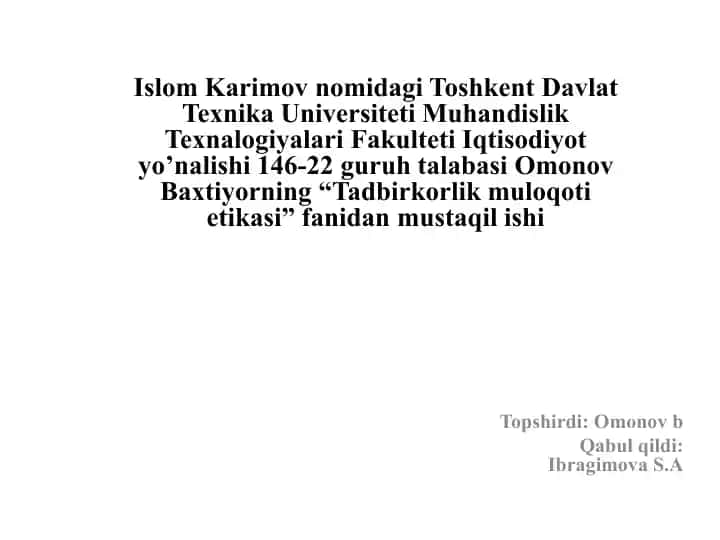 Tadbirkorlik muloqot etikasi