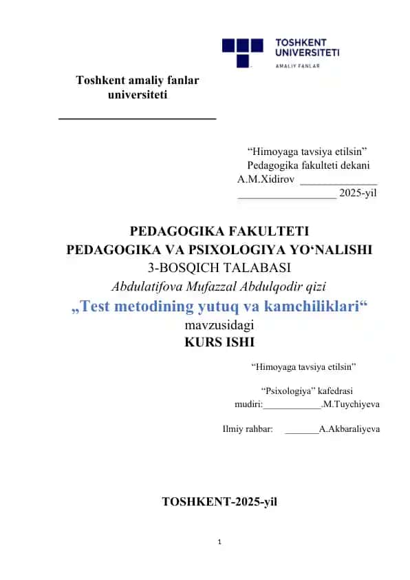Test metodining yutuq va kamchiliklari