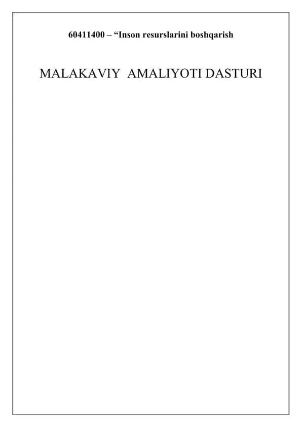 Inson resurslarini boshqarish Malakaviy Amaliyoti Dasturni
