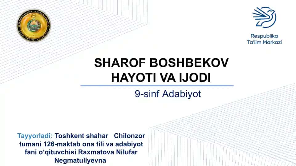 Sharof Boshbekov hayoti va ijodi