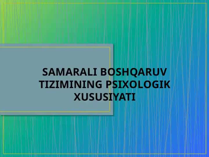 SAMARALI BOSHQARUV TIZIMINING PSIXOLOGIK XUSUSIYATI