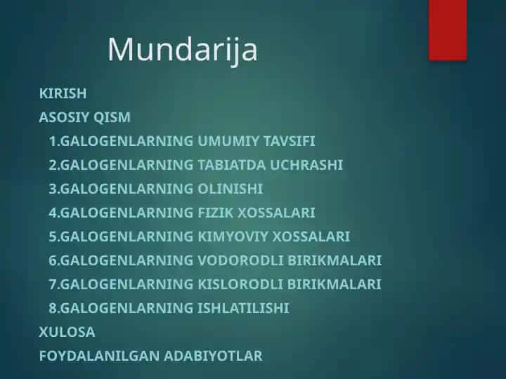 Galogenlar haqida ma'lumot