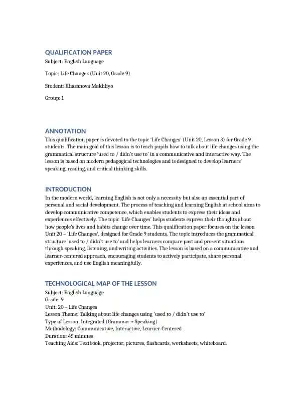 Life Changes Qualification Paper