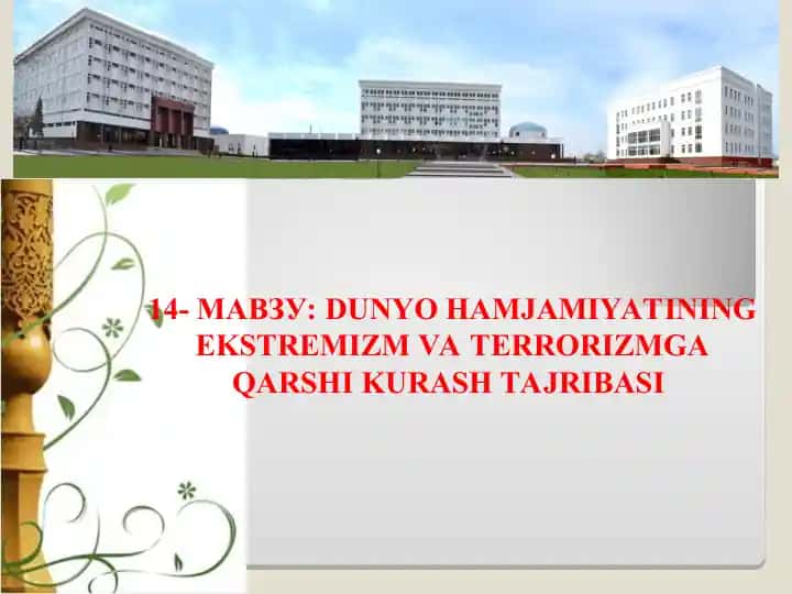 DUNYO HAMJAMIYATINING EKSTREMIZM VA TERRORIZMGA QARSHI KURASH TAJRIBASI