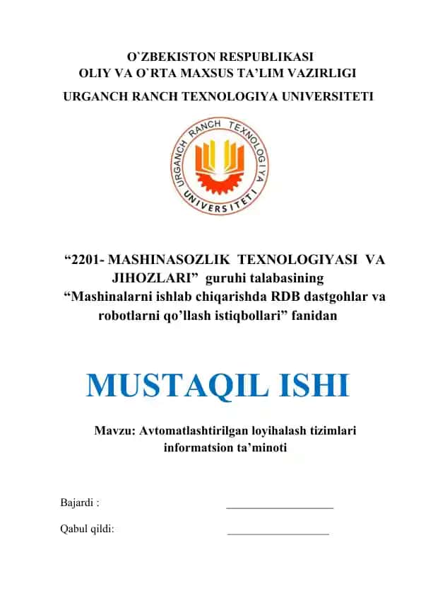 Avtomatlashtirilgan loyihalash tizimlari informatsion ta’minoti