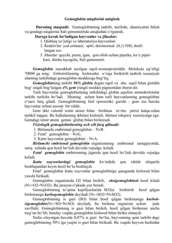 Gemoglobin miqdorini aniqlash