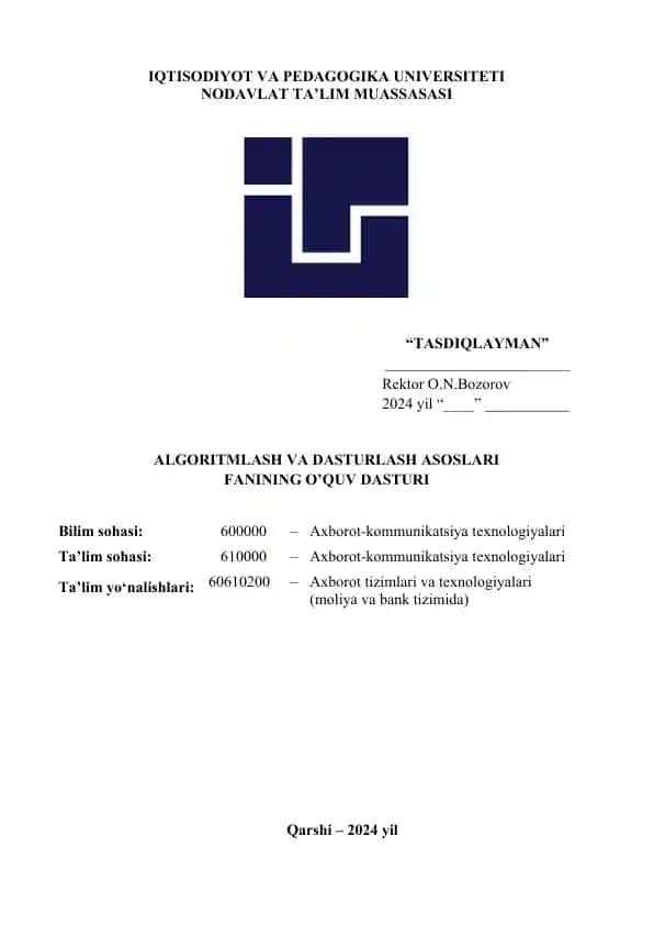 Algoritmlash va dasturlash asoslari 3,4