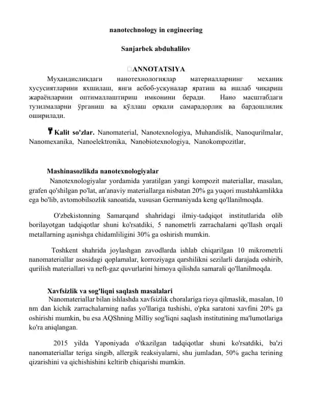 Nanotexnologiyalar muhandislikda