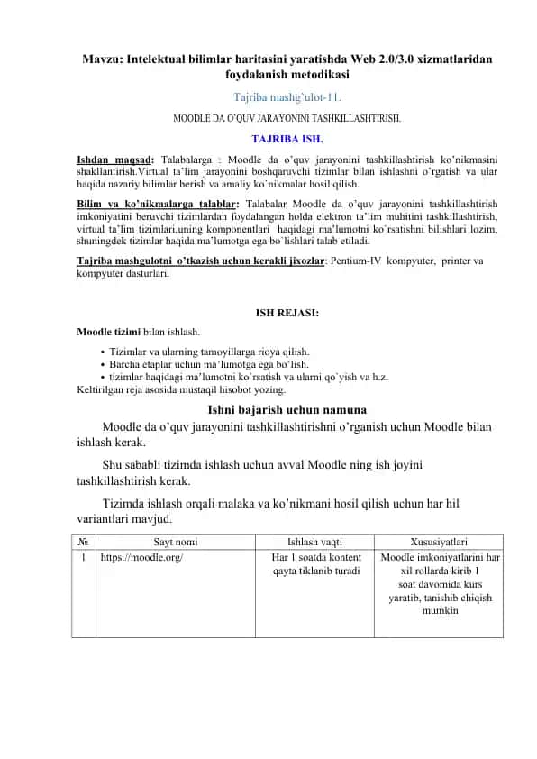 Intelektual bilimlar haritasini yaratishda Web 2.0/3.0 xizmatlaridan foydalanish metodikasi