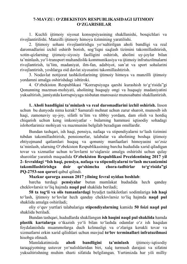 O‘ZBEKISTON RESPUBLIKASIDAGI IJTIMOIY O‘ZGARISHLAR
