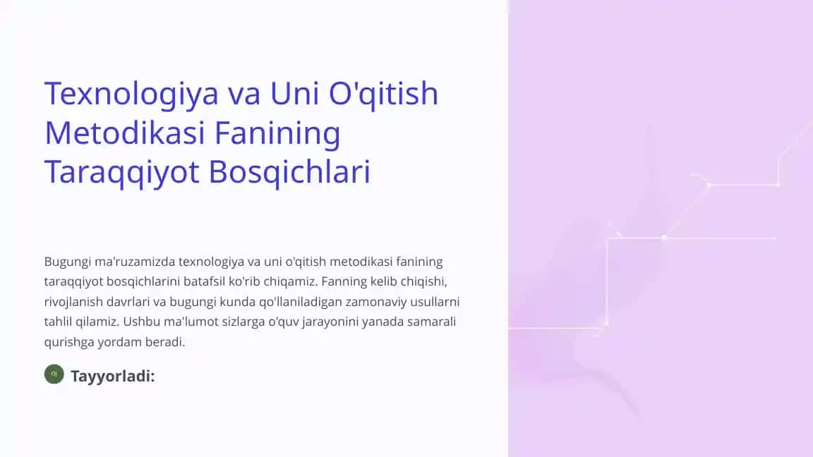 Texnologiya va Uni O'qitish Metodikasi Fanining Taraqqiyot Bosqichlari