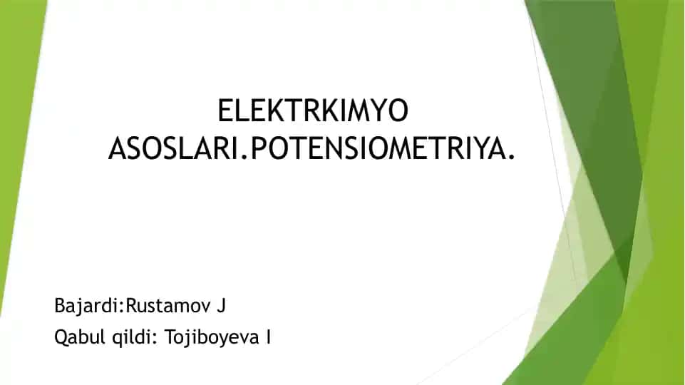 ELEKTRKIMYO ASOSLARI.POTENSIOMETRIYA.