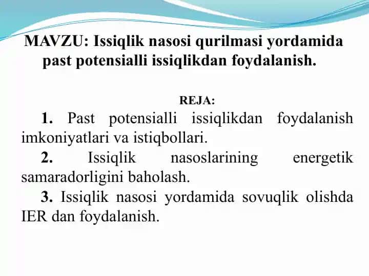 Issiqlik nasoslarining energiya samaradorligini baholash