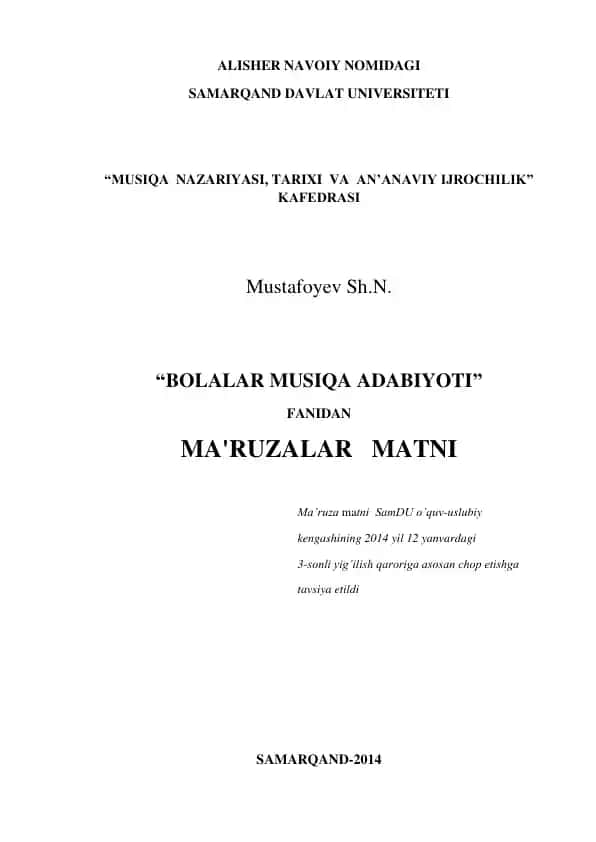 BOLALAR MUSIQA ADABIYOTI MA'RUZASI