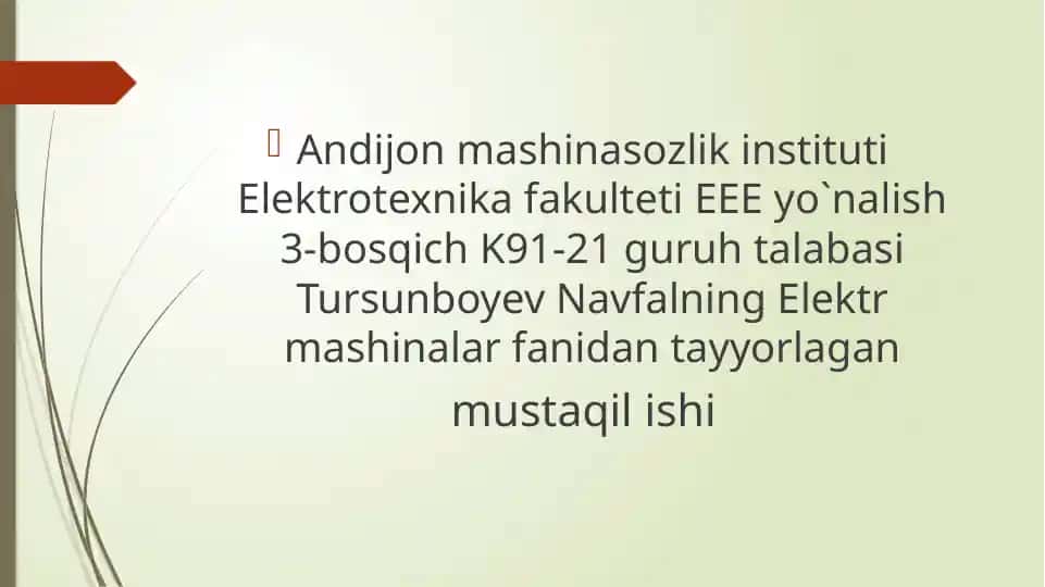 Elektr mashinalar fanidan mustaqil ish
