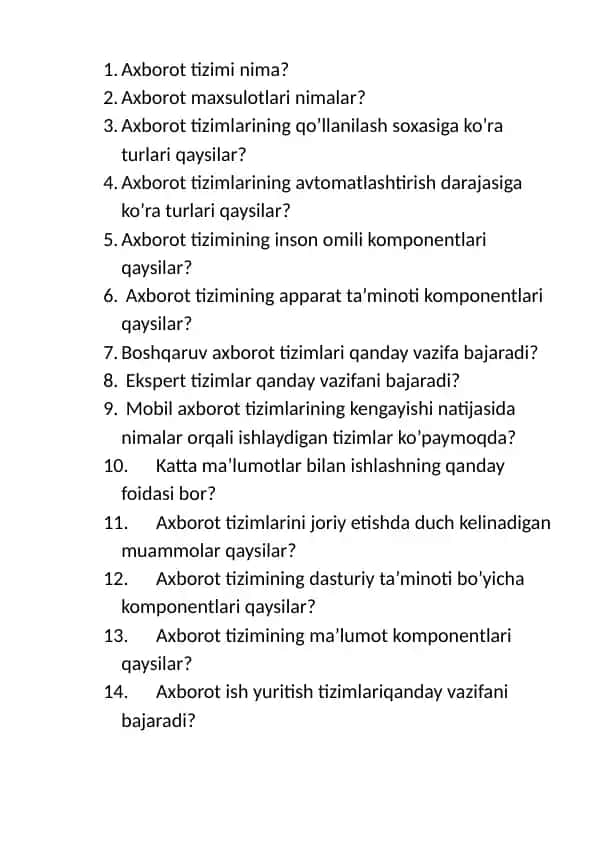 Axborot tizimlari haqida ma'lumotlar