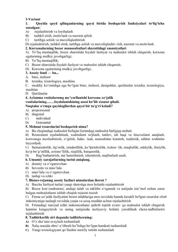 Korxonalarning boshqarish metodlari