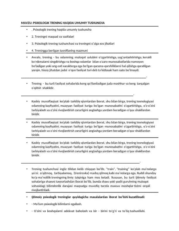 Psixologik trening haqida umumiy tushuncha
