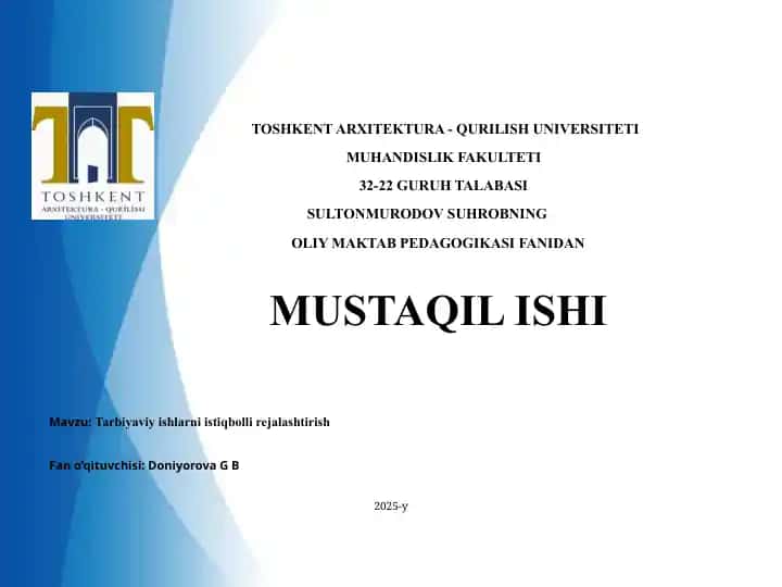 Tarbiyaviy ishlarni istiqbolli rejalashtirish