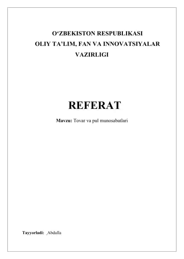 Tovar va pul munosabatlari
