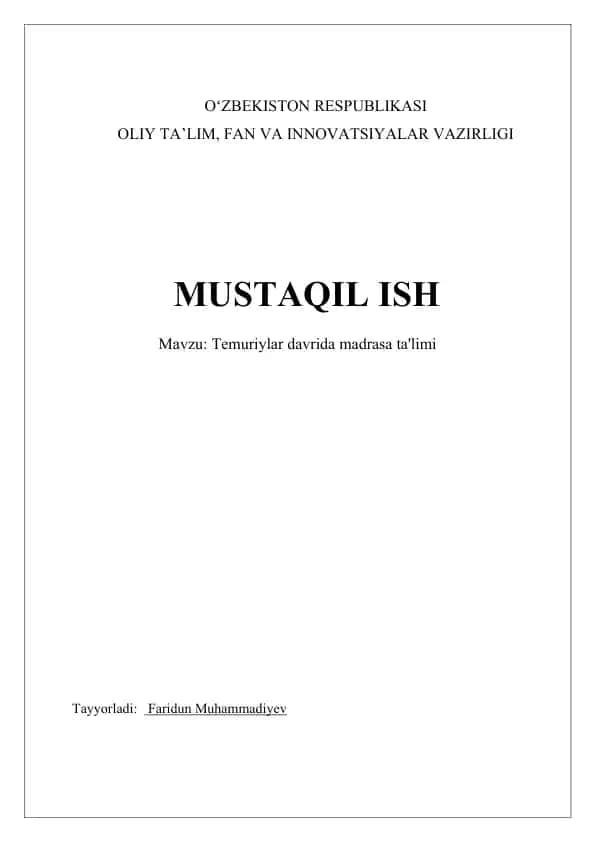 Temuriylar davrida madrasa ta'limi