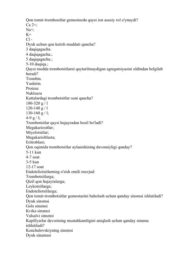 Qon tomir-trombositlar haqida ma'lumotlar