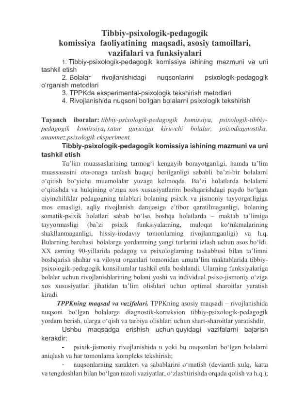 Tibbiy-Psixologik-Pedagogik Komissiya Faoliyati
