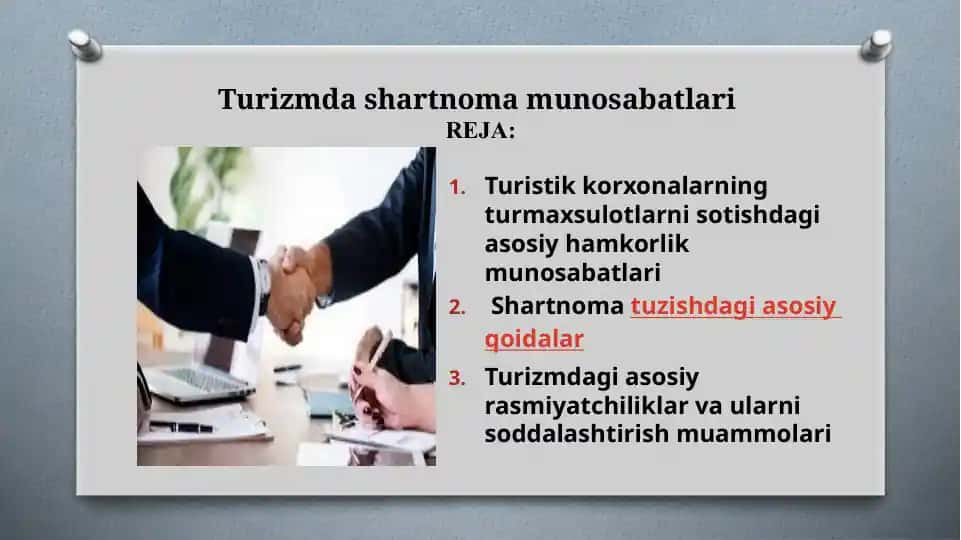 Turizmda shartnoma munosabatlari
