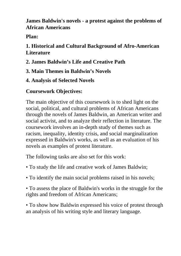 James Baldwin's Novels - A Protest Against the Problems of African Americans