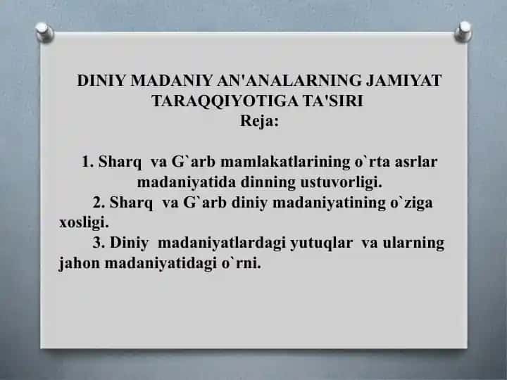 DINIY MADANIY AN'ANALARNING JAMIYAT TARAQQIYOTIGA TA'SIRI