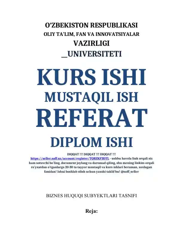 Biznes huquqi subyektlari tushunchasi