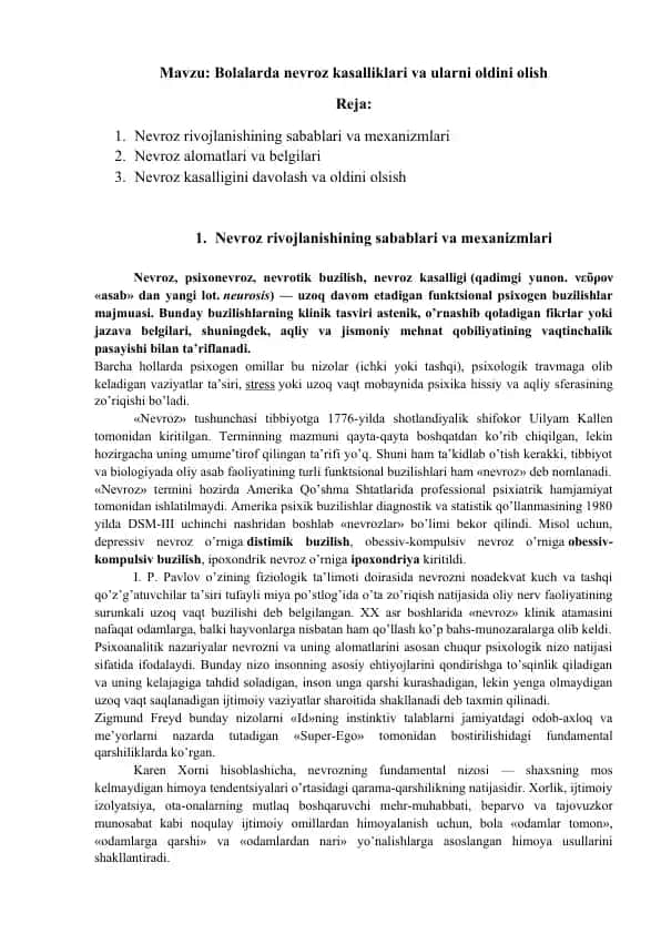 Nevroz kasalliklari va ularni oldini olish