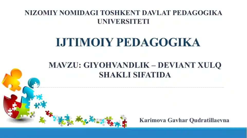 GIYOHVANDLIK – DEVIANT XULQ SHAKLI SIFATIDA