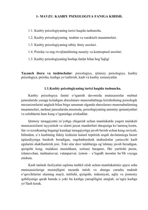 Kasbiy Psixologiya Faniga Kirish