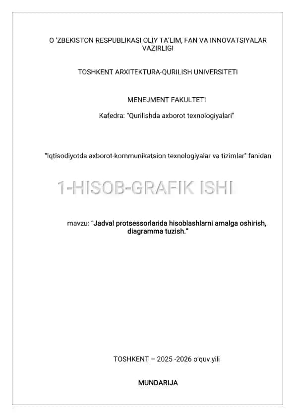 Jadval protsessorlarida hisoblashlarni amalga oshirish, diagramma tuzish